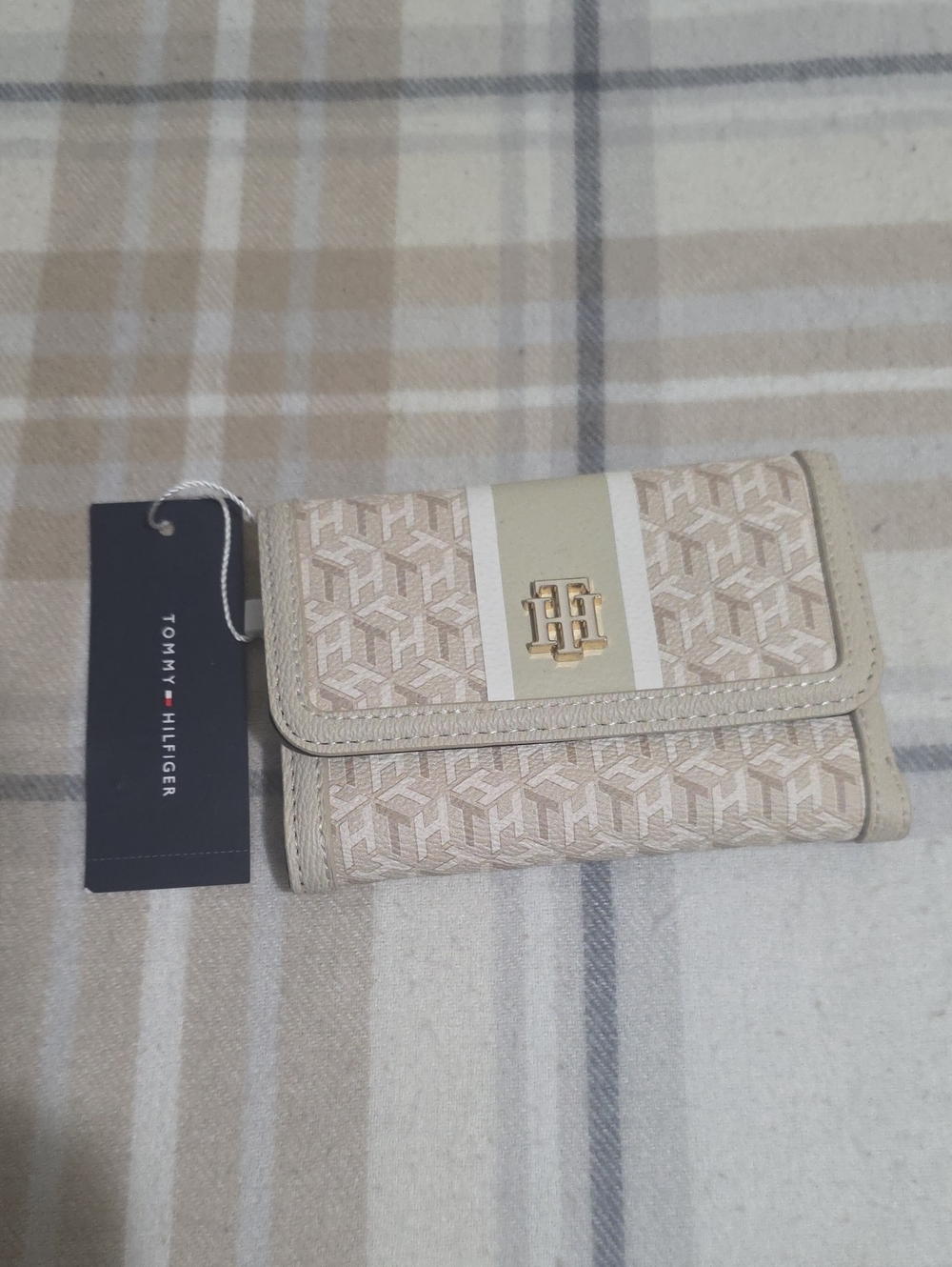 Tommy Hilfiger Beige & Cream Monogram Trifold Wallet